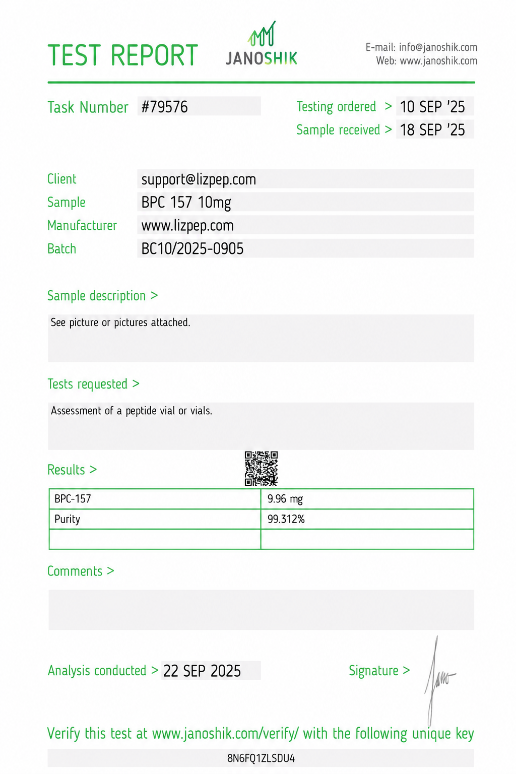 BPC-157 10mg COA report #79576