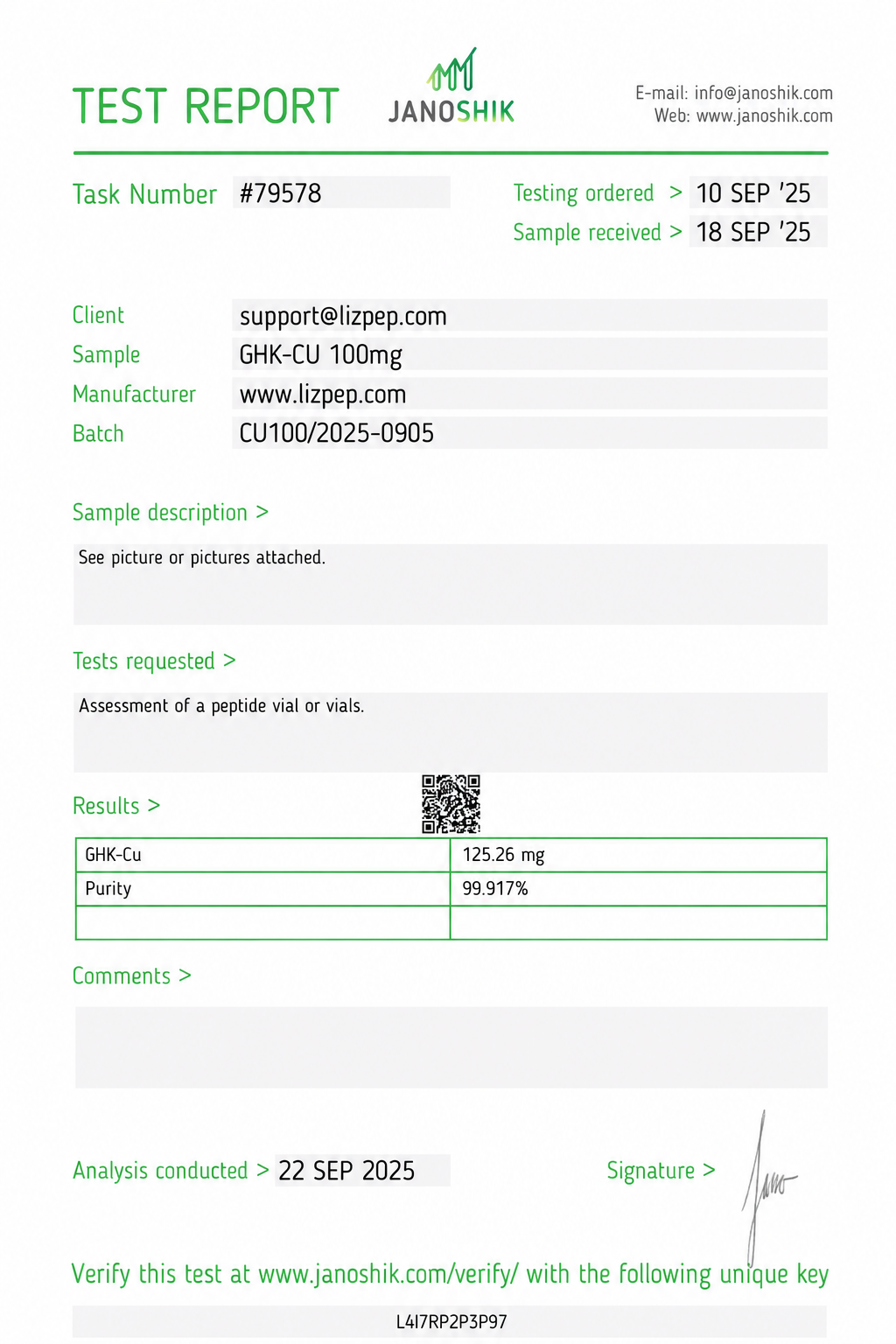 GHK-CU 100mg COA report #79578