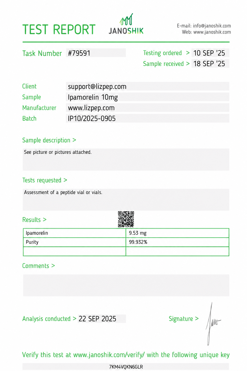 Ipamorelin 10mg COA report #79591
